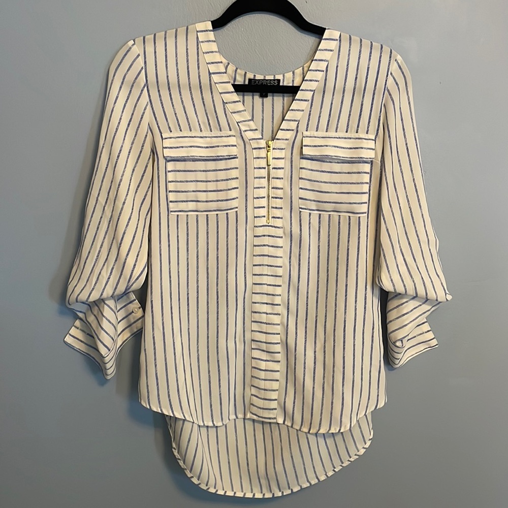 cute stripes blouse by Express - small / white with blue stripes